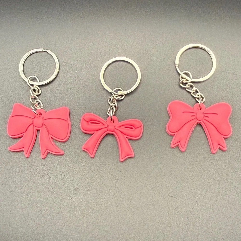 Hot Pink Bow Keychain Charms Set of 3 Cute‎ Kawaii Bag Accessories
